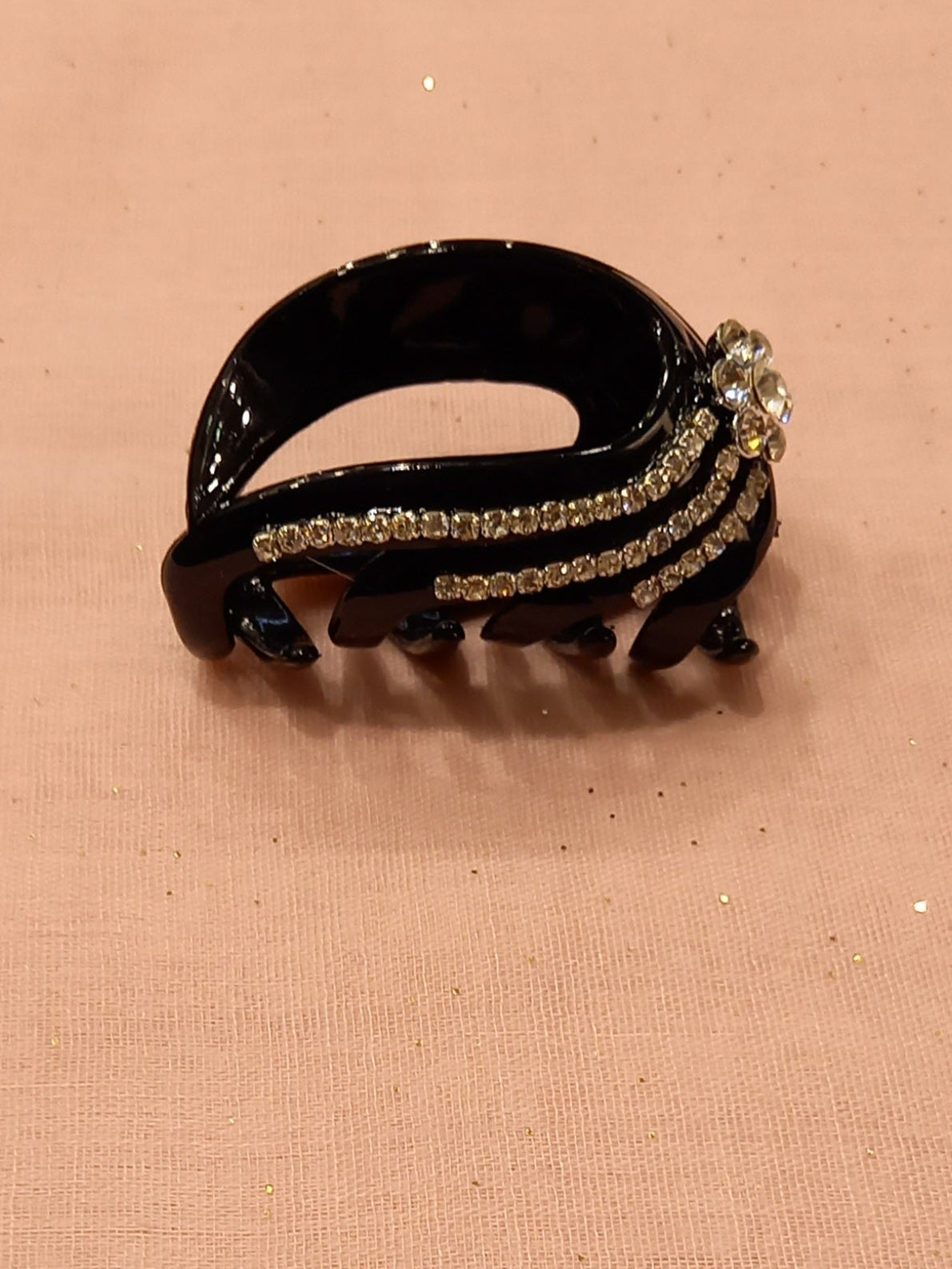 Pinza Bombata per Capelli con Strass e Fiore di Cristallo
