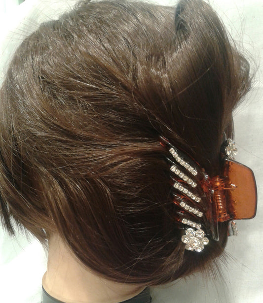 Pinza per Capelli con Denti Incrociati, Strass e Fiore di Cristallo