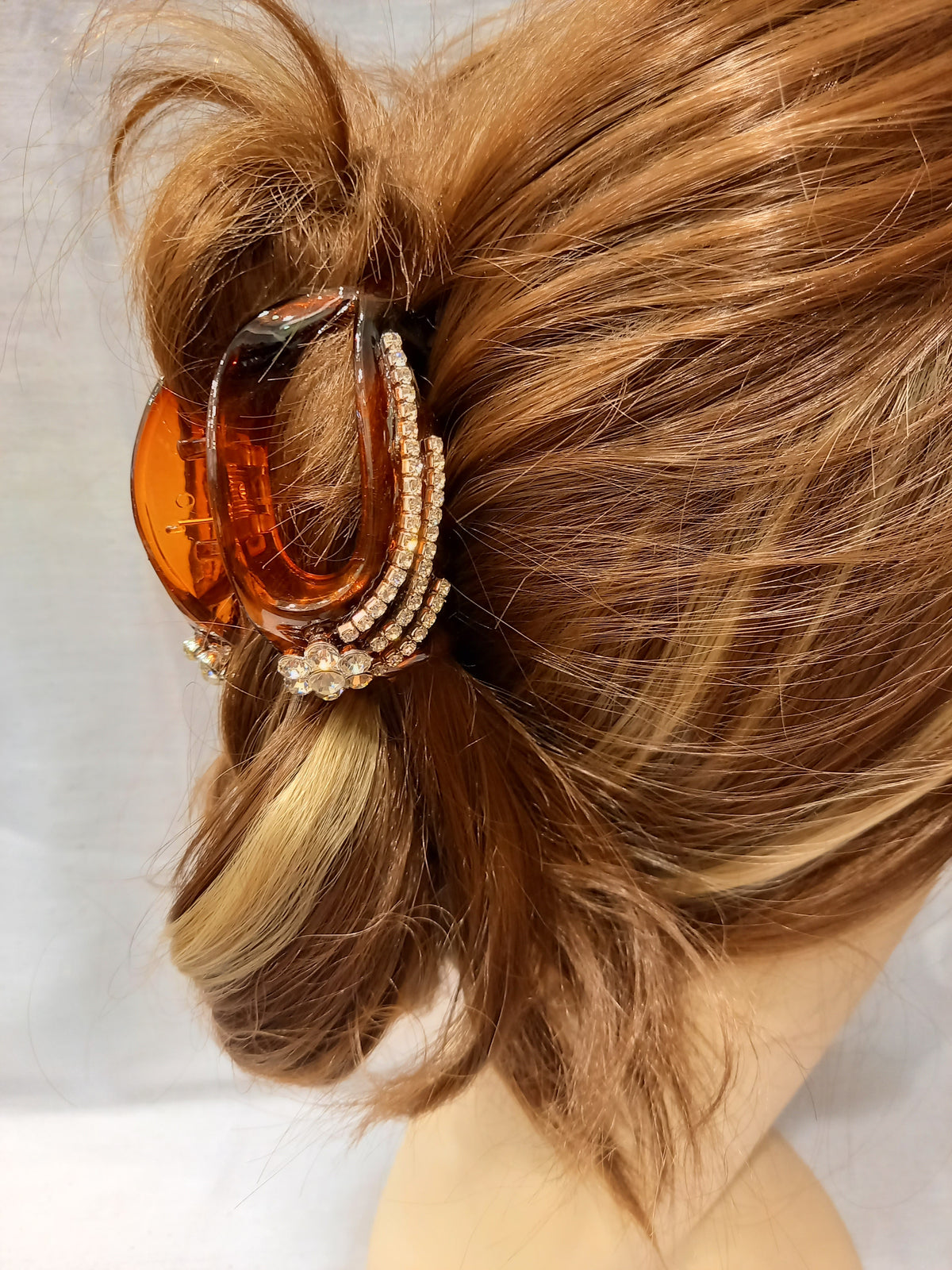 Pinza Bombata per Capelli con Strass e Fiore di Cristallo