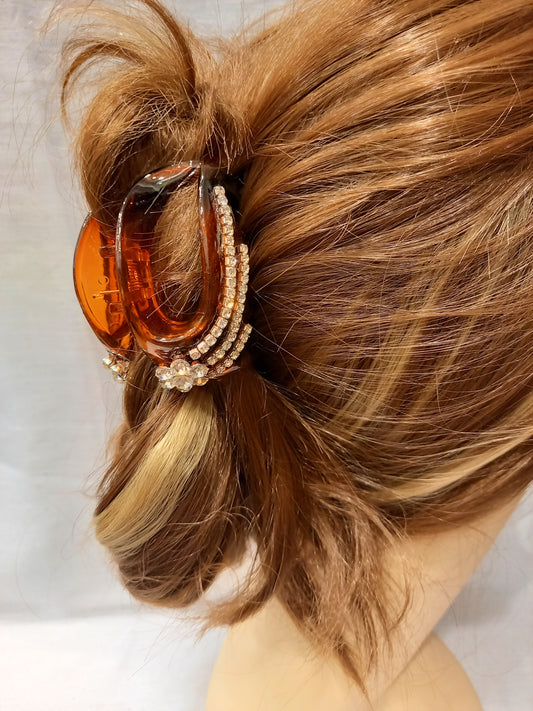 Pinza Bombata per Capelli con Strass e Fiore di Cristallo