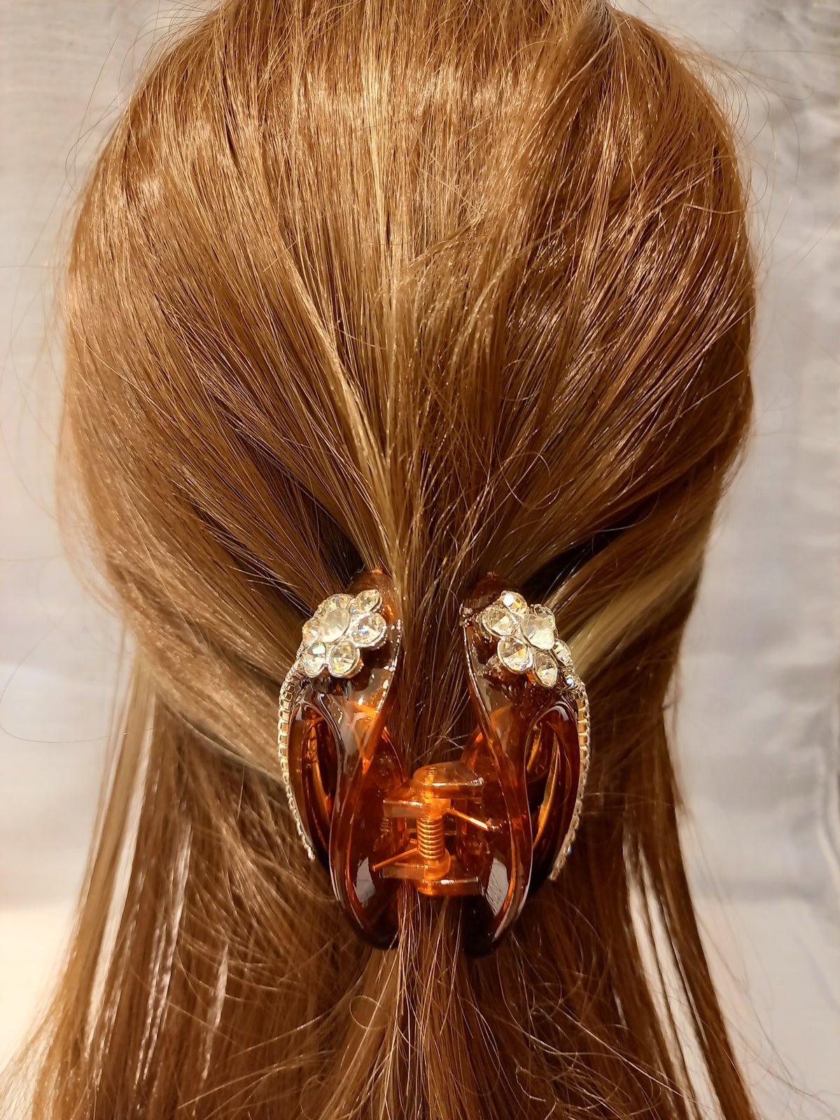 Pinza Bombata per Capelli con Strass e Fiore di Cristallo