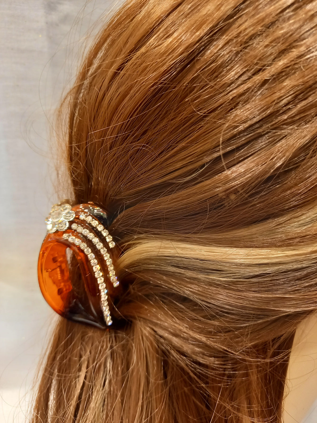 Pinza Bombata per Capelli con Strass e Fiore di Cristallo