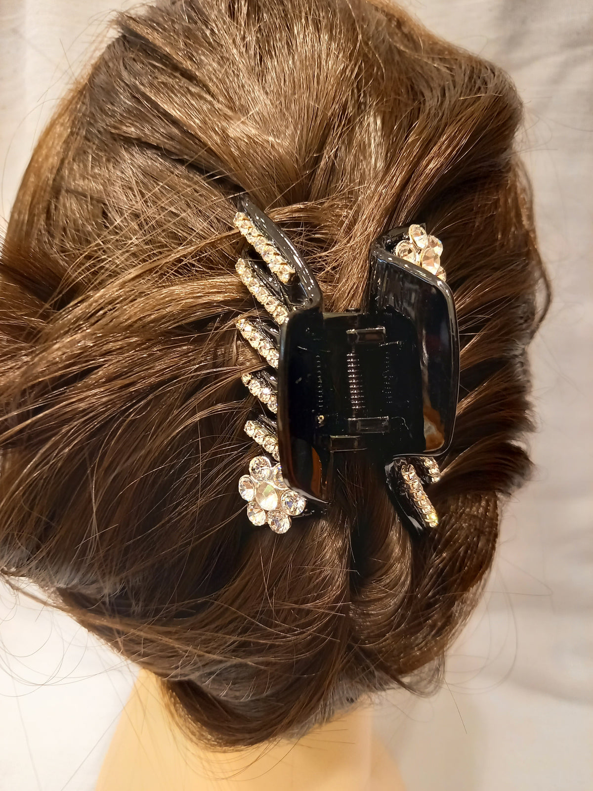 Pinza per Capelli con Denti Incrociati, Strass e Fiore di Cristallo