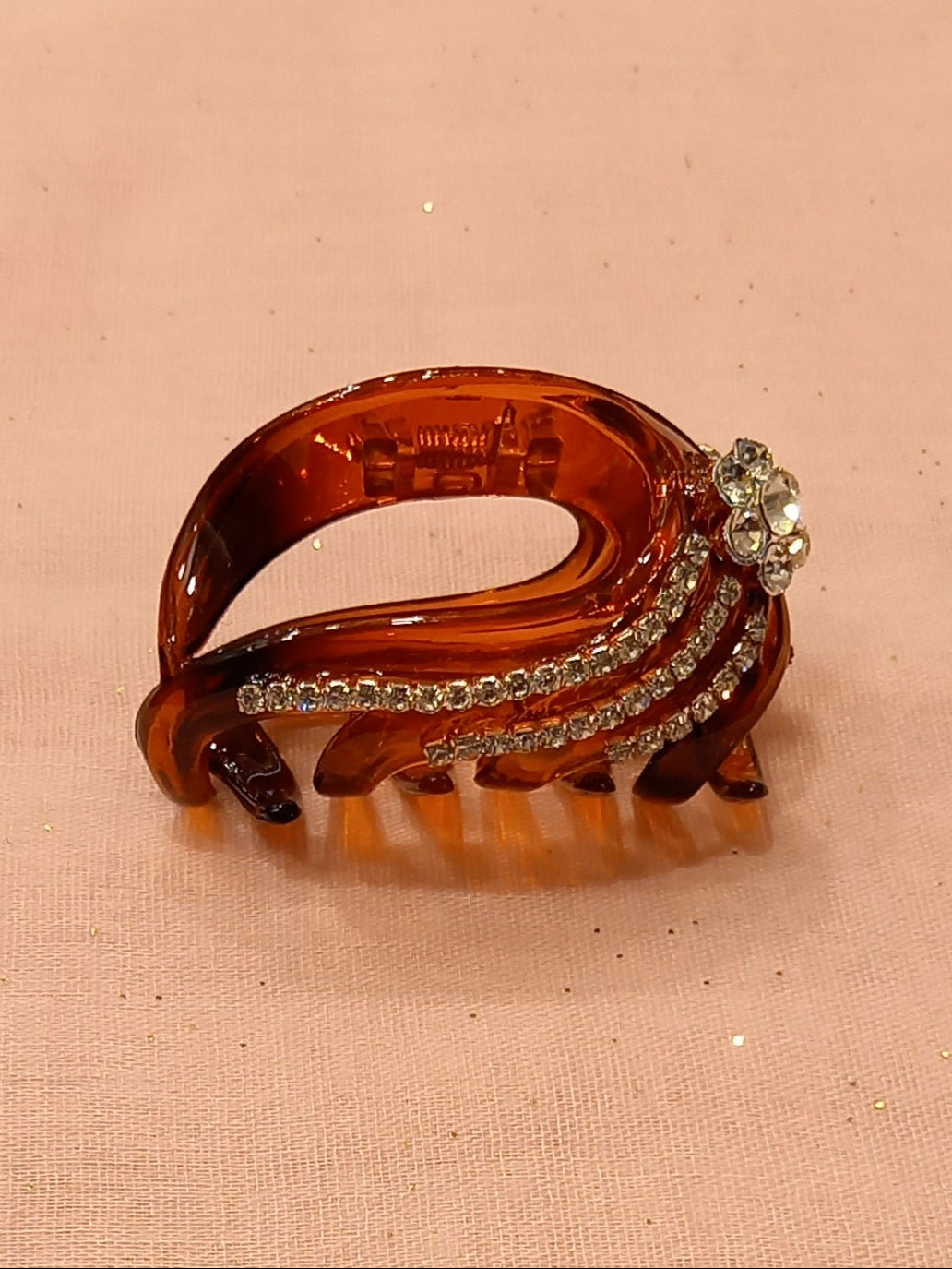 Pinza Bombata per Capelli con Strass e Fiore di Cristallo
