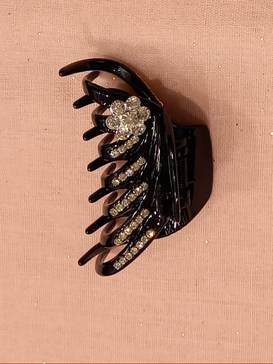 Pinza per Capelli con Denti Incrociati, Strass e Fiore di Cristallo
