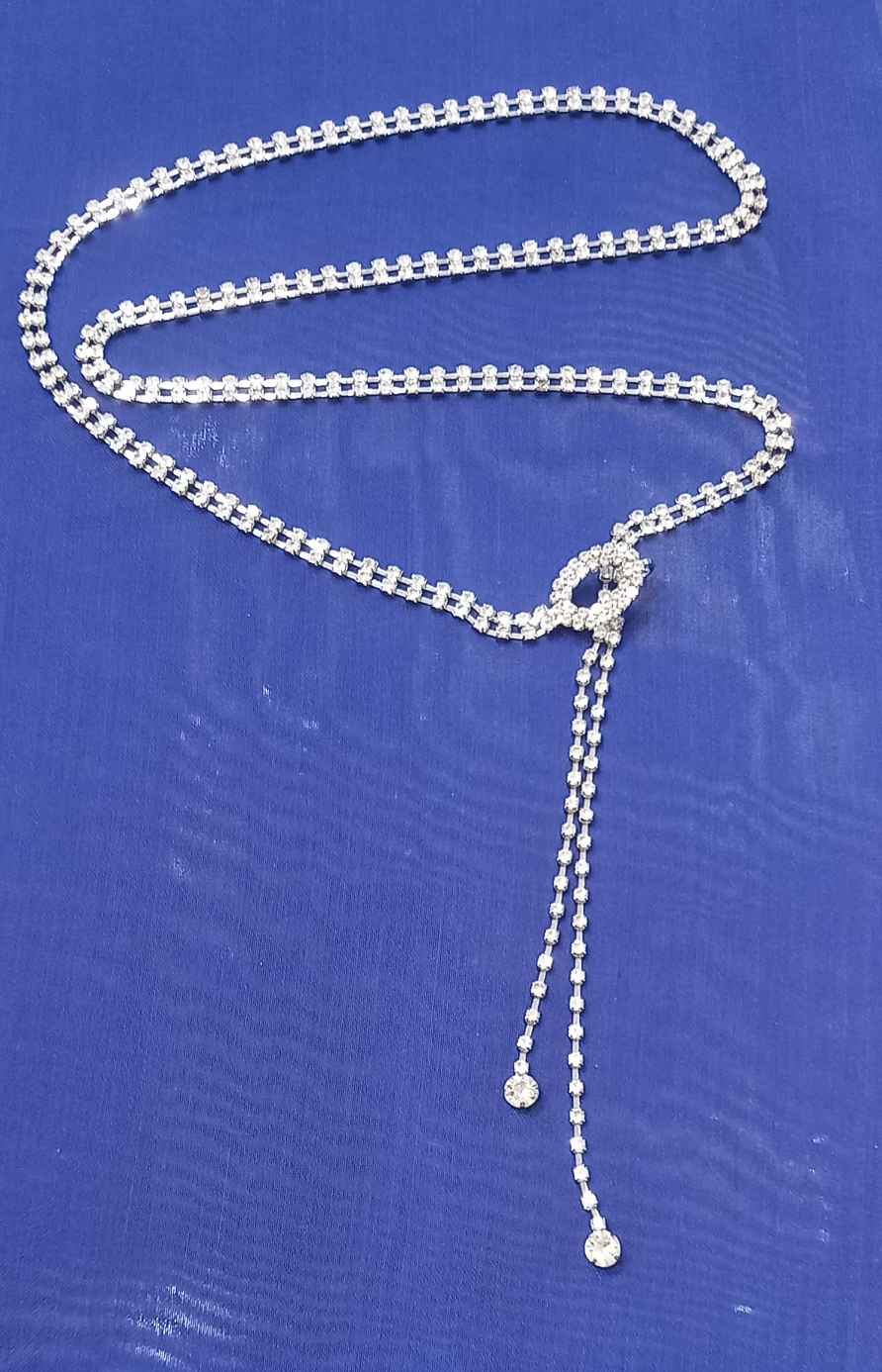 Cintura strass argento 2 fili con nodo scorrevole e pendenti cristallo