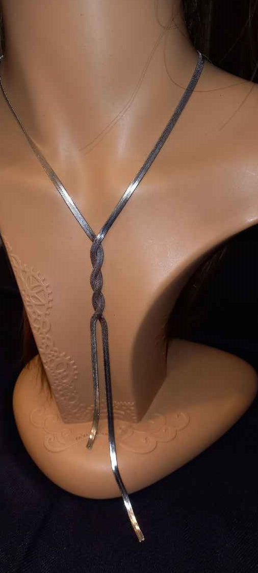 Collana a Y Snake Chain Intrecciata Argento Anticato