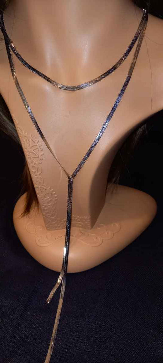 Collana doppio filo snake chain argento con lungo pendente a Y