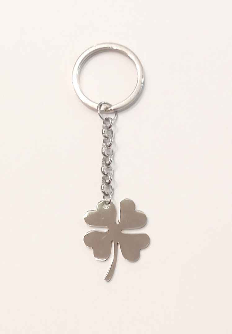 Portachiavi quadrifoglio argento portafortuna – Stile 2