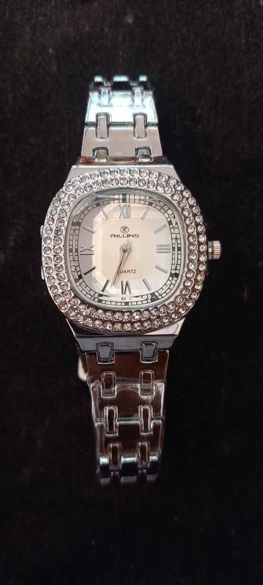 Orologio donna stile 1 – quadrante squadrato con strass argento