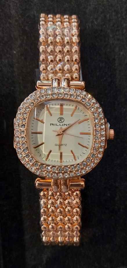 Orologio donna stile 5 – quadrante squadrato con cinturino a sfere oro rosa